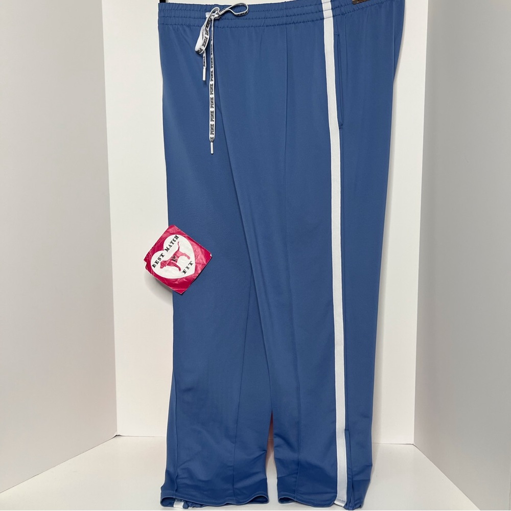 Victoria’s Secret PINK Active L XL XXL Logo Track Pants Sweatpants Zipper Blue